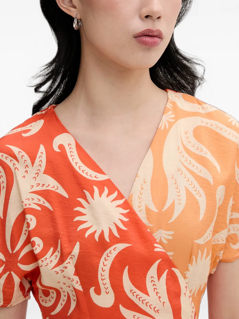 NEVER FULLY DRESSED abstract-print wrap mini dress Oranje