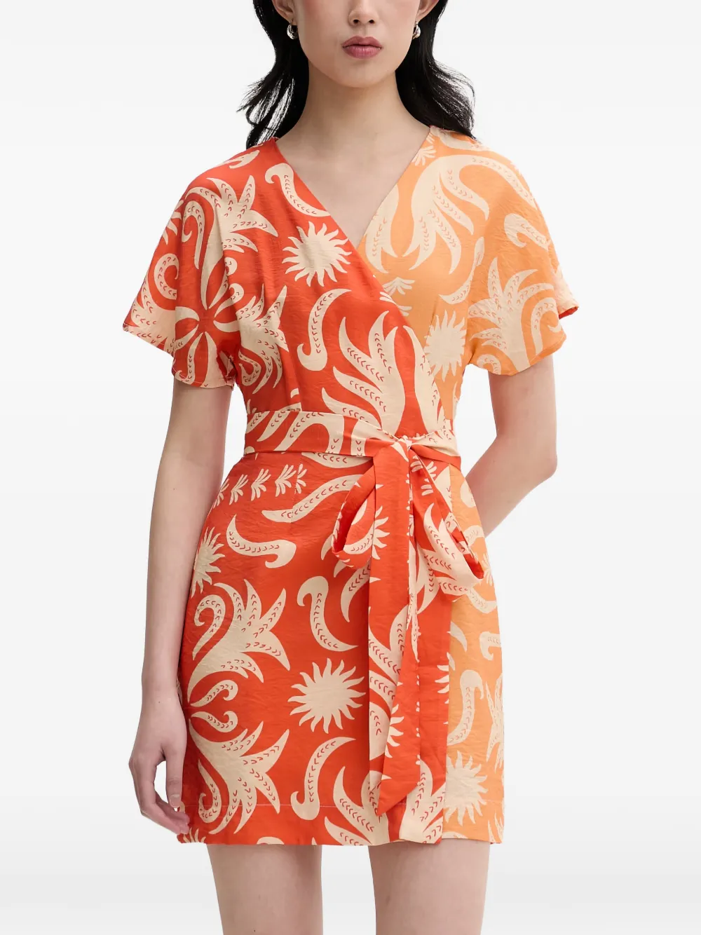 NEVER FULLY DRESSED abstract-print wrap mini dress Oranje
