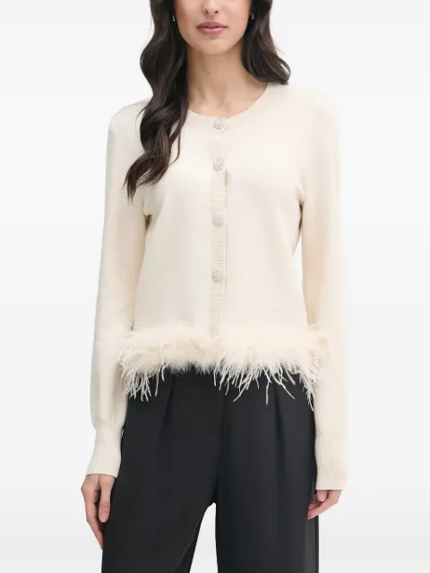 OUI faux-feather-trim crystal-embellished cardigan