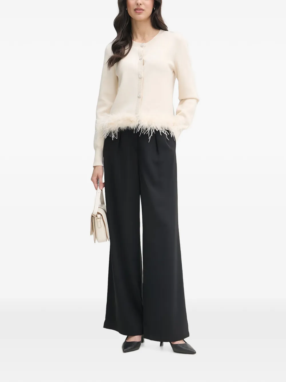OUI Vest verfraaid met kristallen en afwerking van imitatieveren Beige