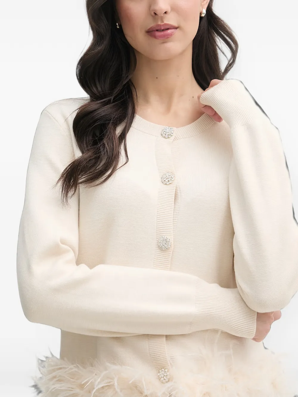 OUI Vest verfraaid met kristallen en afwerking van imitatieveren Beige