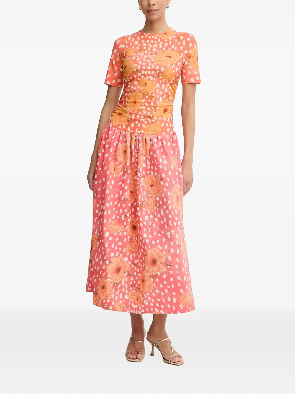 NEVER FULLY DRESSED floral-print ruched maxi dress