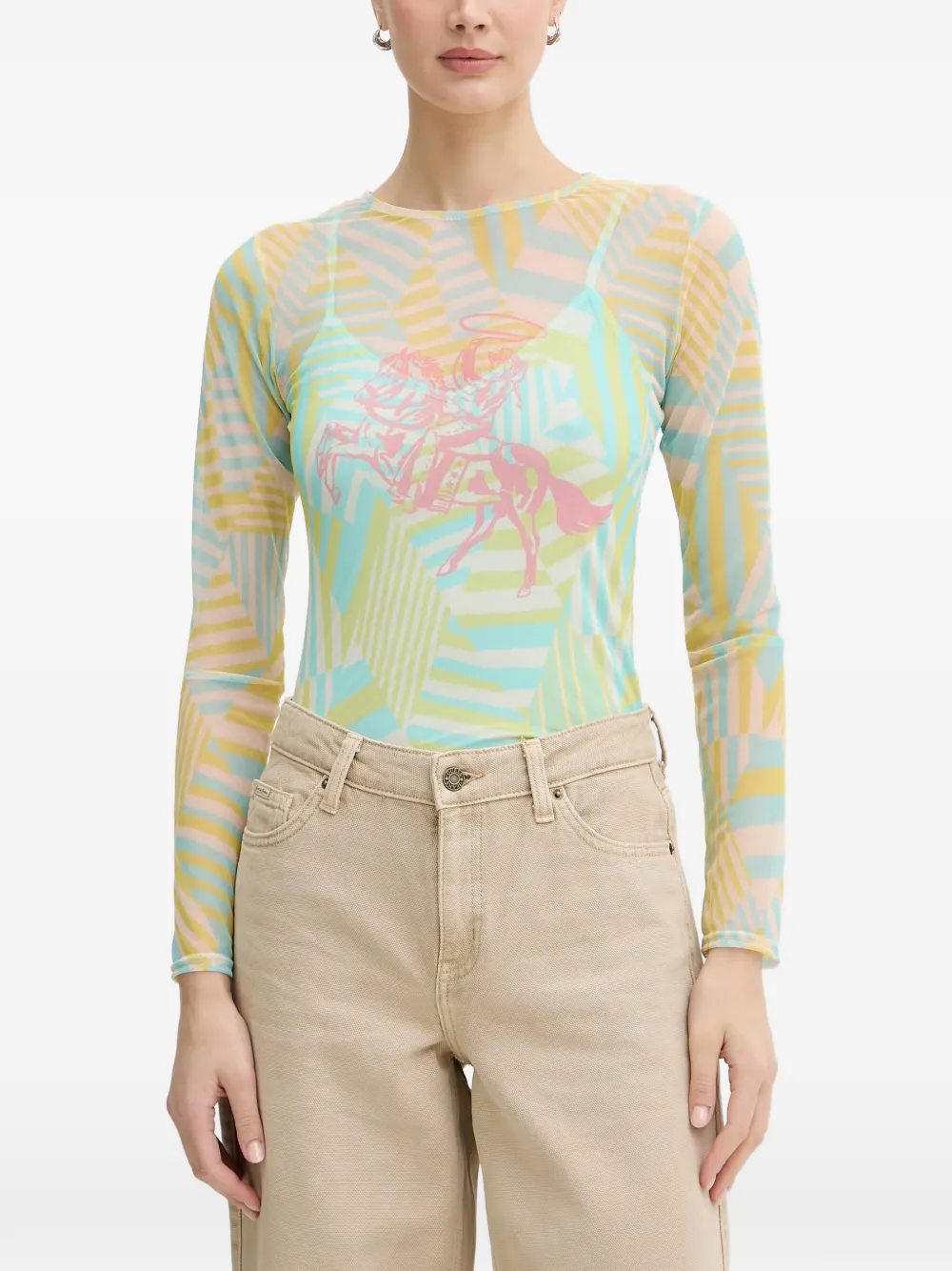 Never Fully Dressed Geometric-print Mesh T-shirt In Neutrals