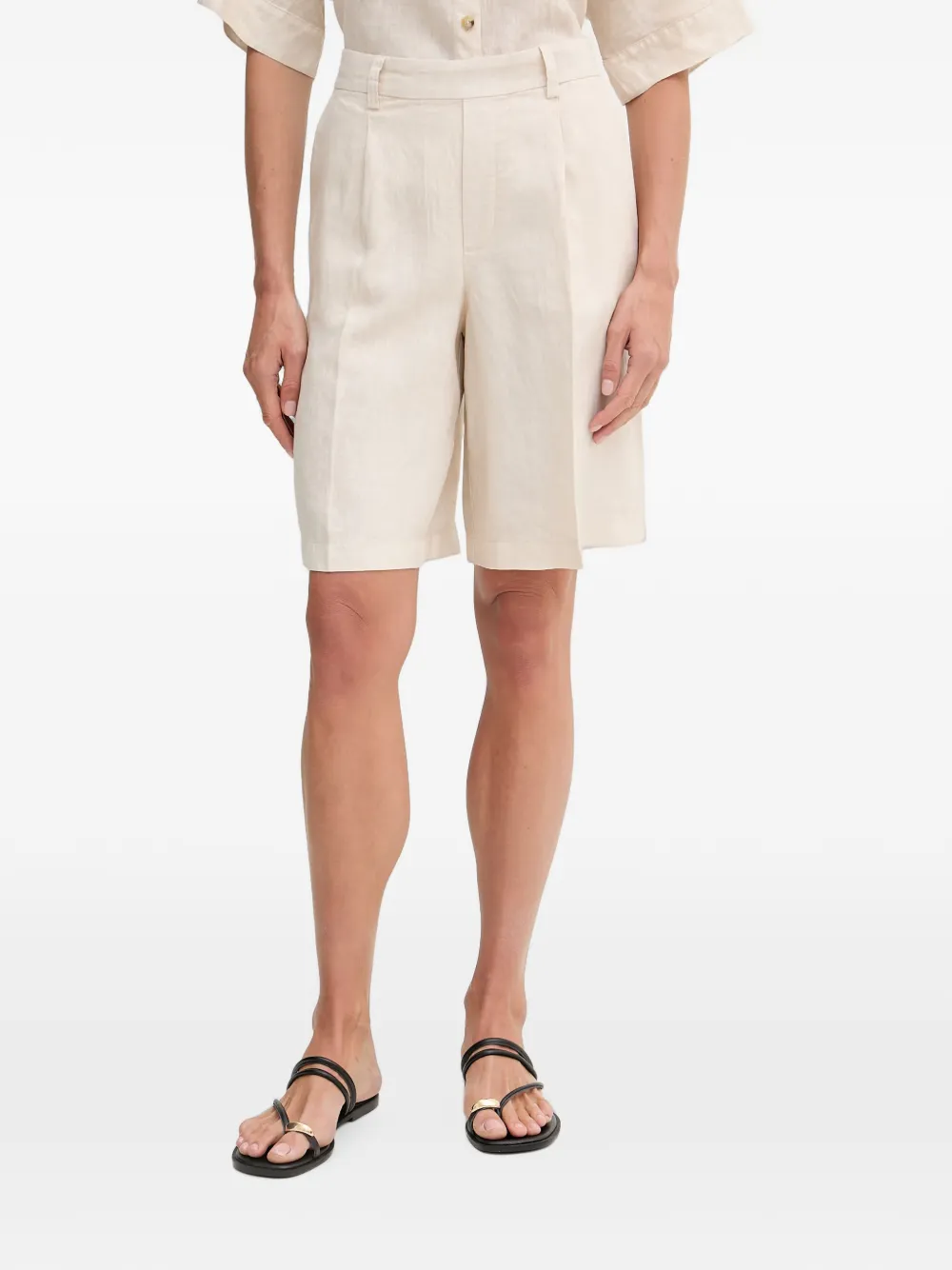 Ouí Pleated Linen Shorts In ニュートラル