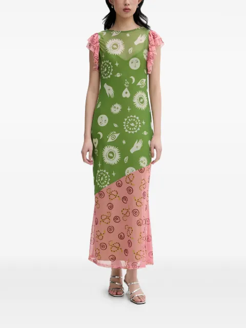 NEVER FULLY DRESSED graphic-print ruffled midi dress