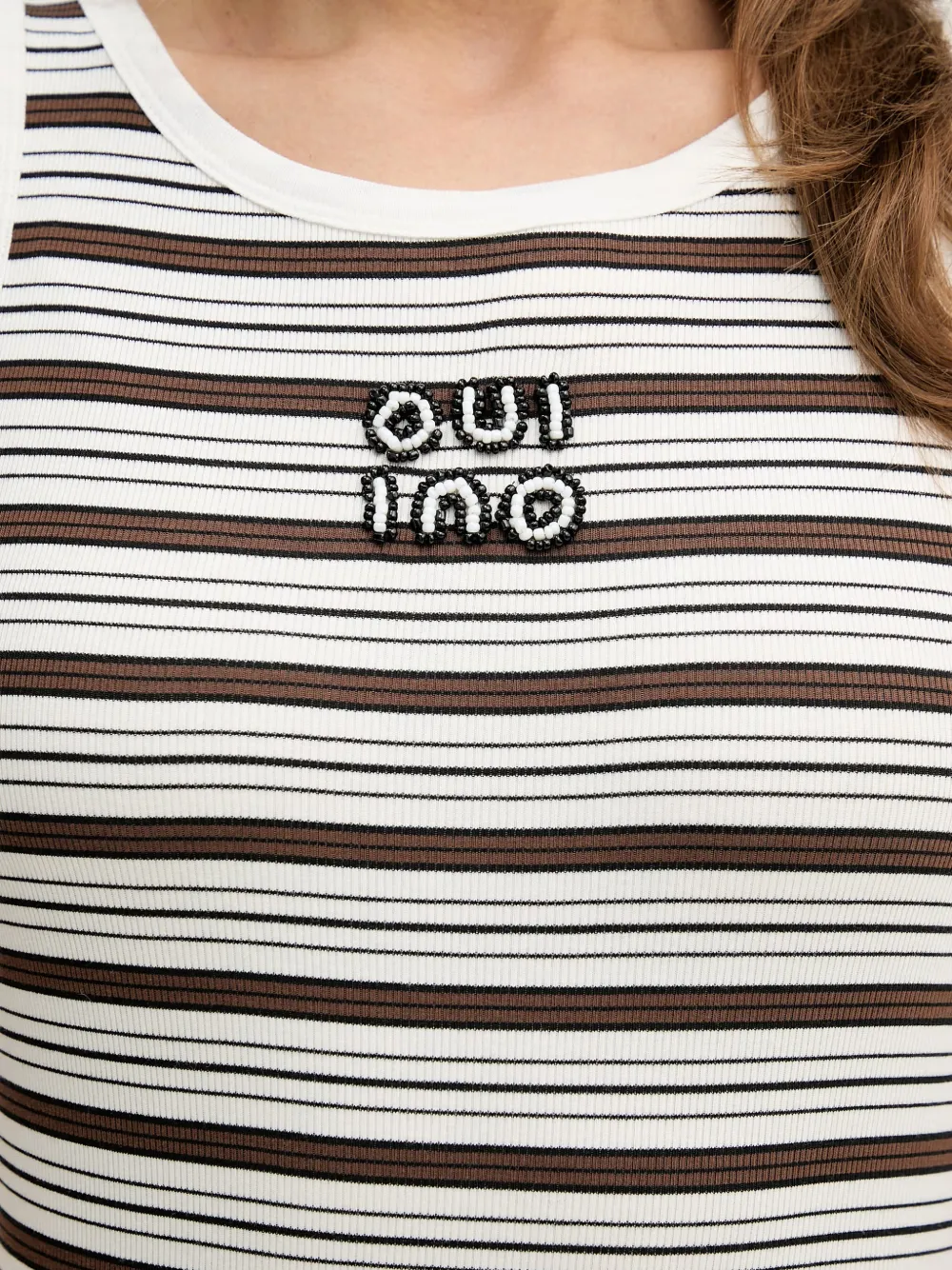 OUI Gestreepte tanktop met kralen Wit