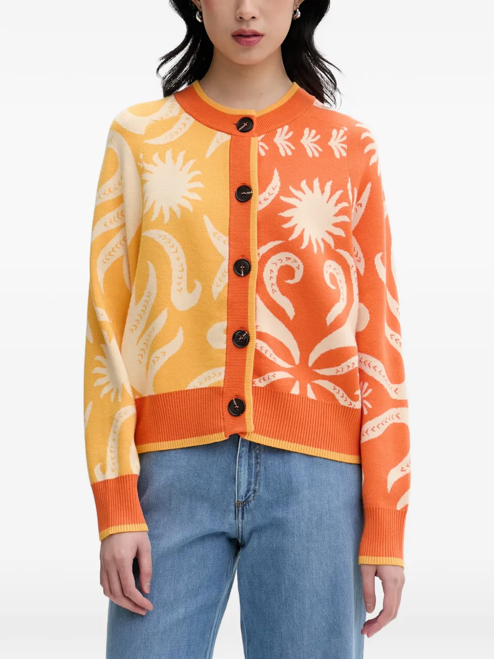 Never Fully Dressed Sun-intarsia Button-up Cardigan In 오렌지