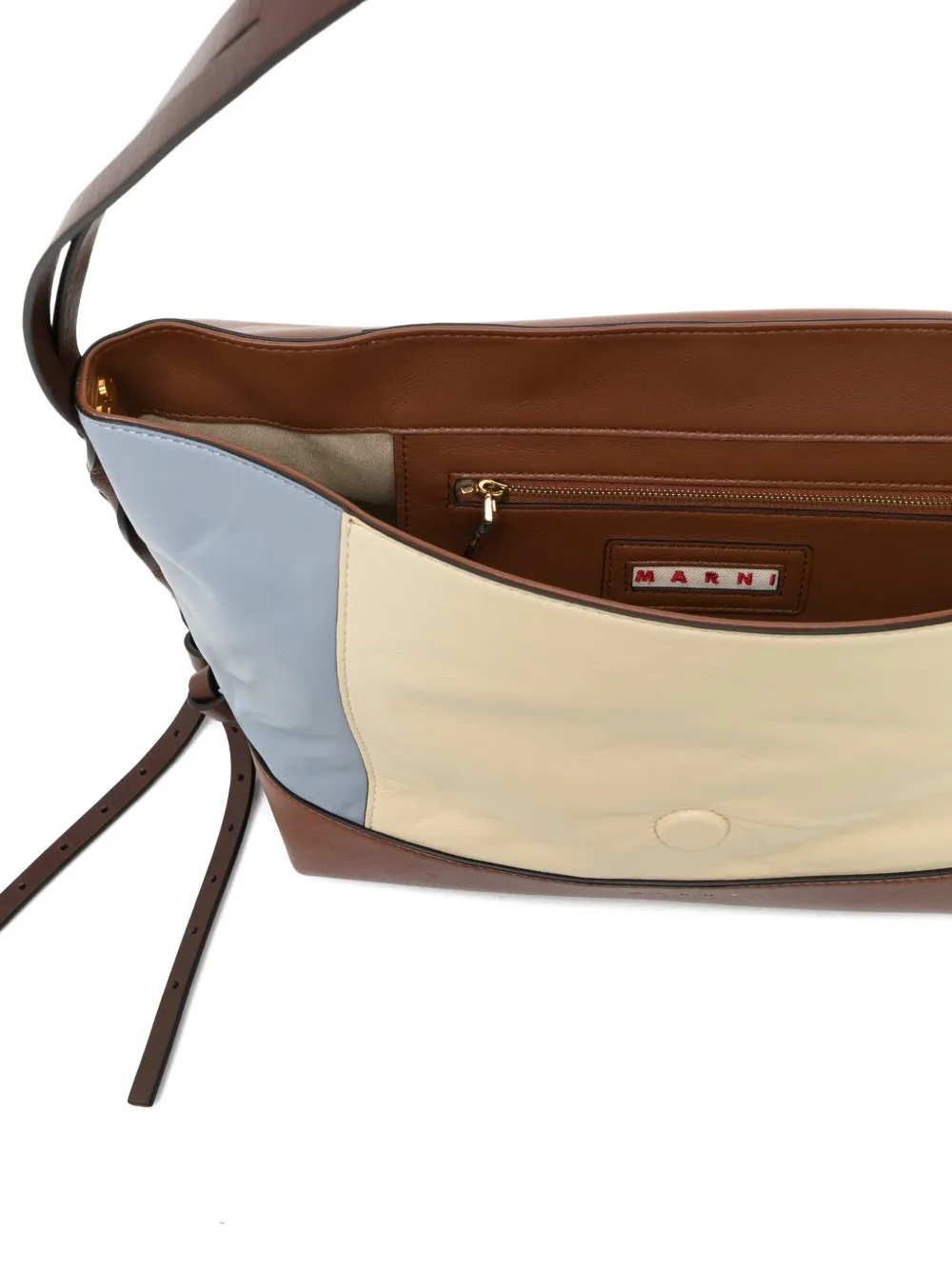 Marni Leren schoudertas met colourblocking Beige
