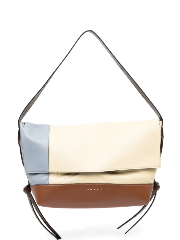 Marni Colour-block Leather Shoulder Bag in Neutrals
