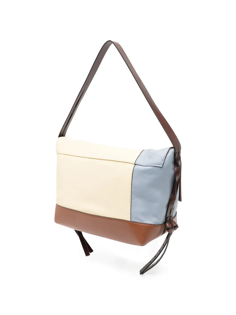 Marni Leren schoudertas met colourblocking Beige