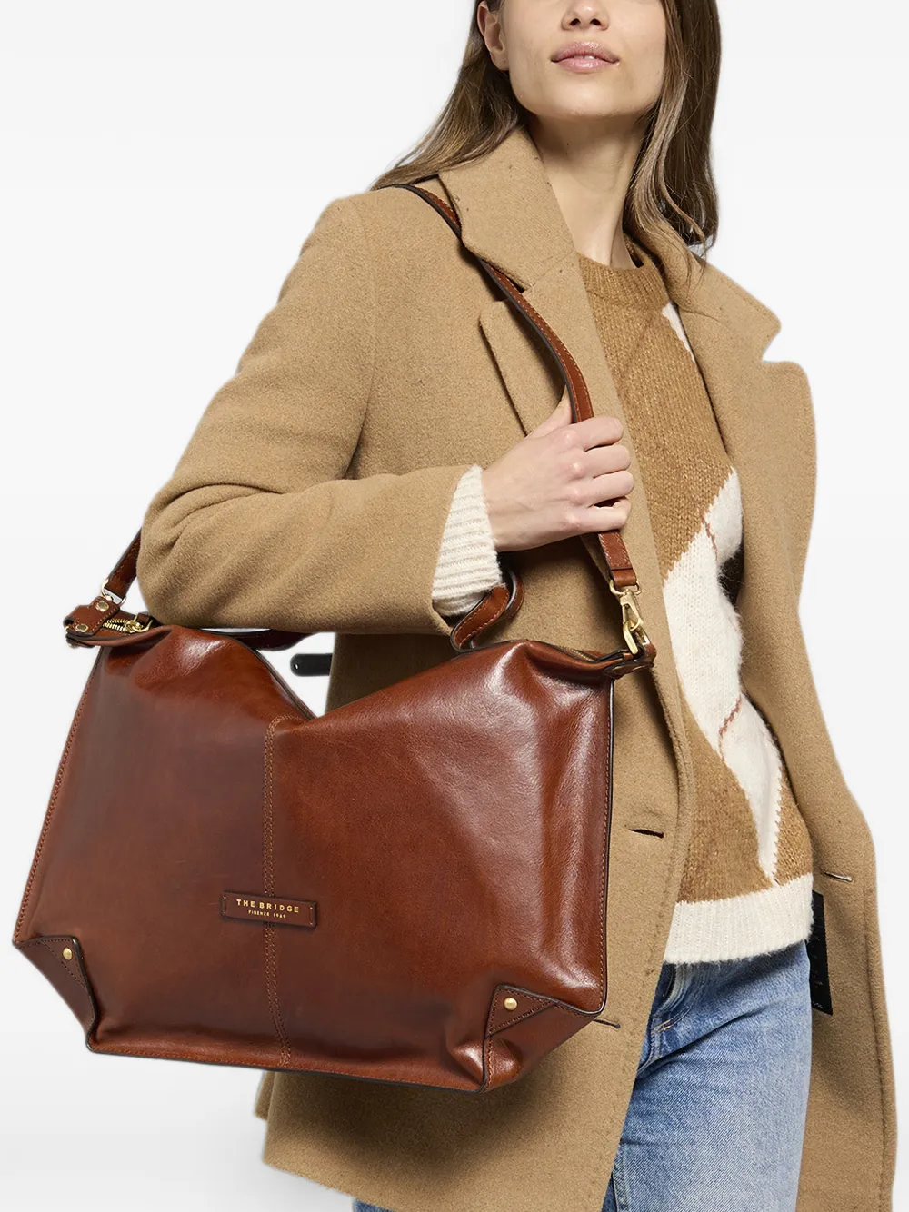 The Bridge Grote Unica leren shopper met ritssluiting Bruin