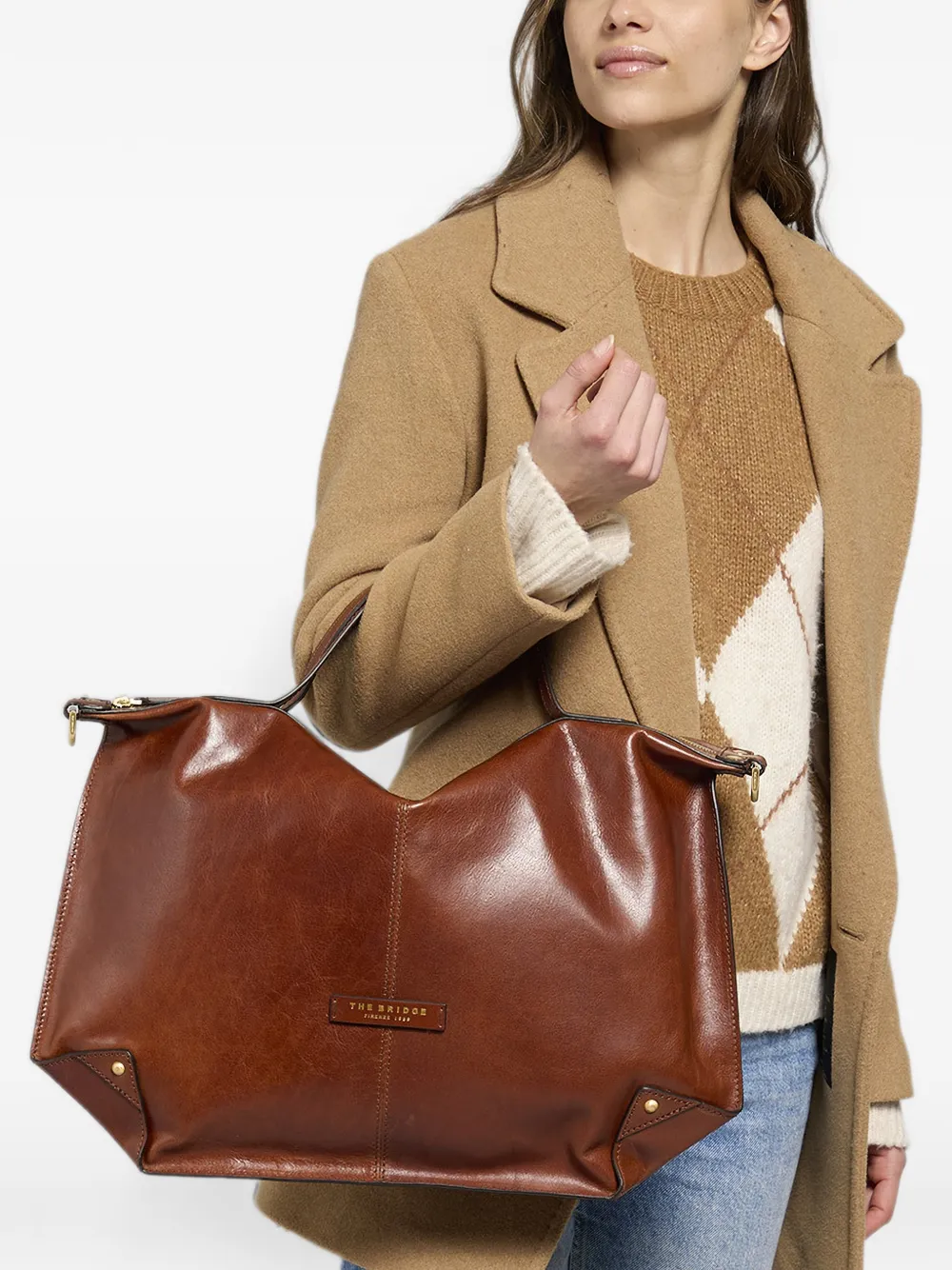 The Bridge Grote Unica leren shopper met ritssluiting Bruin