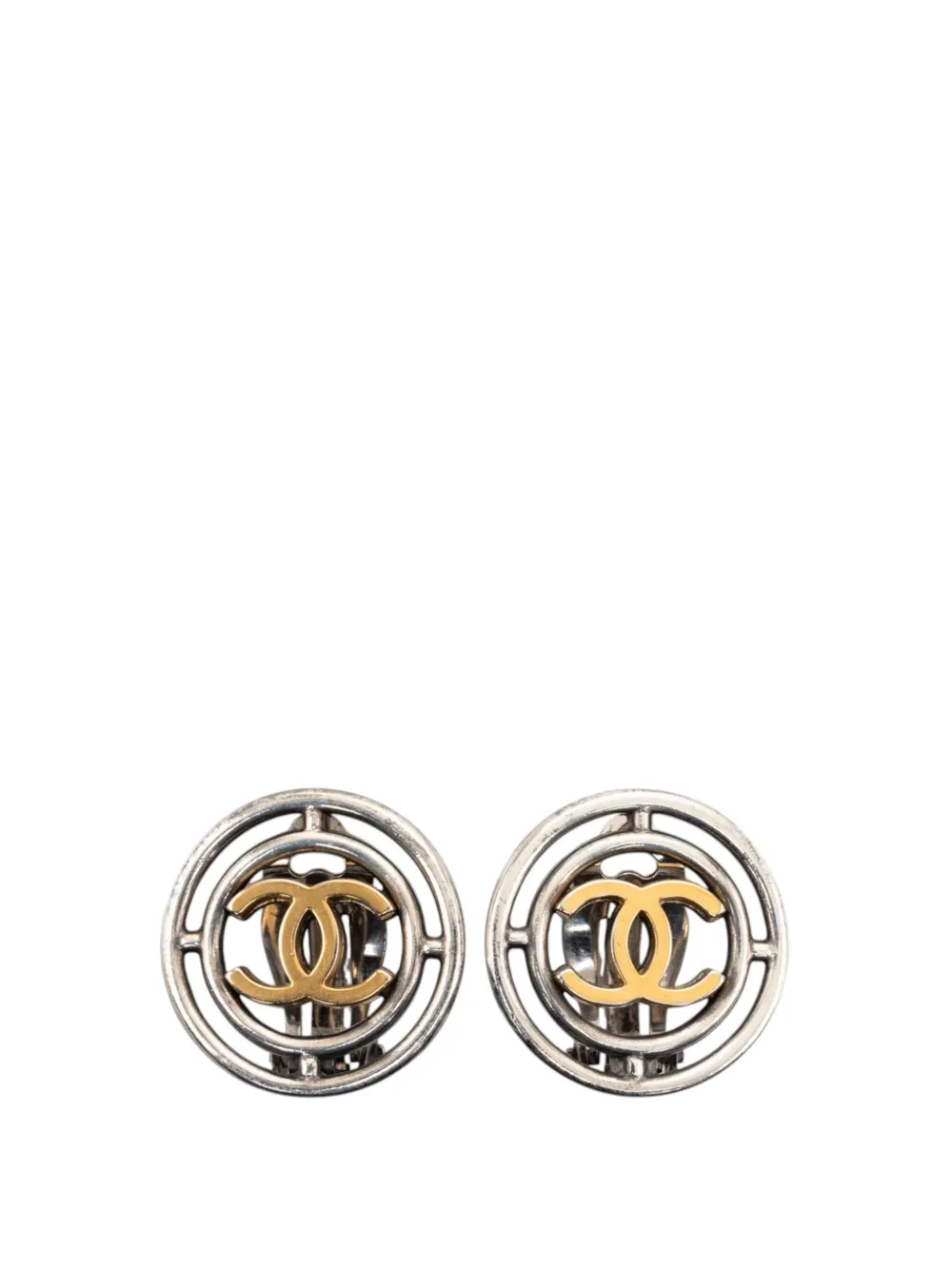 CHANEL Pre-Owned 1996 CC Brass Round Wheel Clip On Earrings costume earrings - Argento