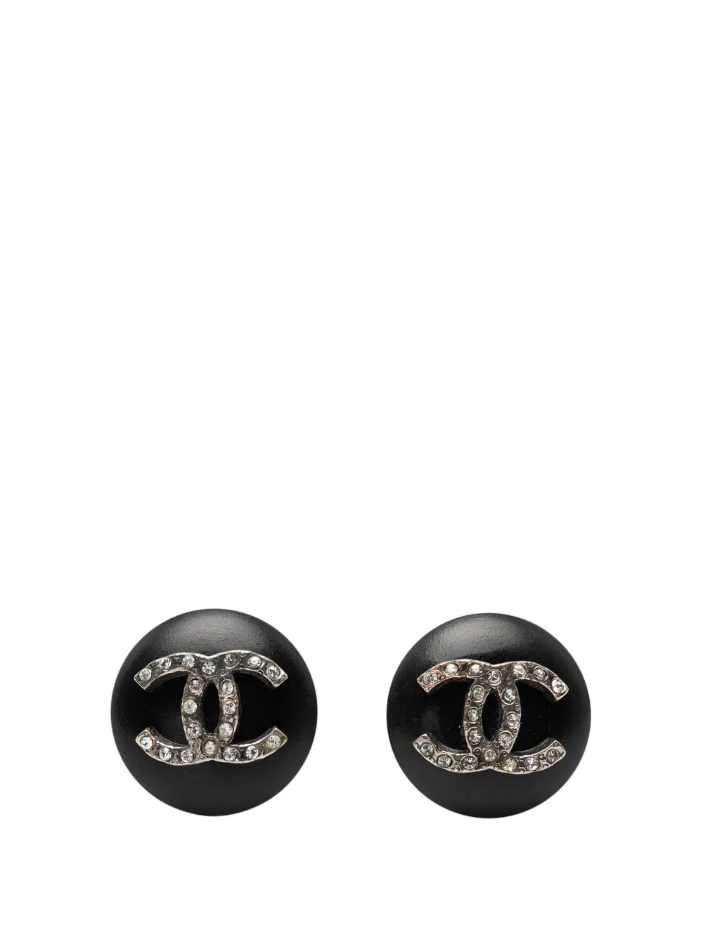 CHANEL Pre-Owned 1996 CC Resin and Strass Button Clip On Earrings costume earrings - Schwarz