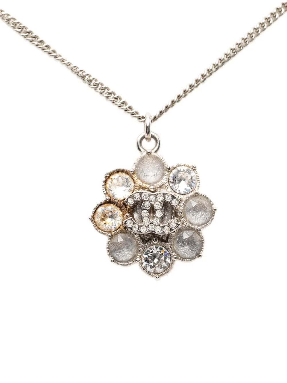 CHANEL Pre-Owned 2016 CC Brass Strass Flower Pendant Necklace costume necklace - Argento