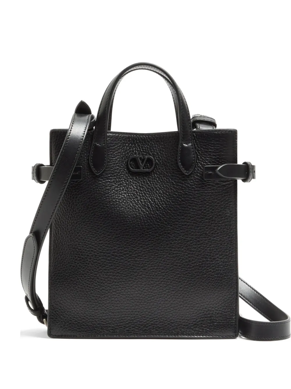 Valentino Garavani Antibes Small Shopping Bag In Grained Leather In Black