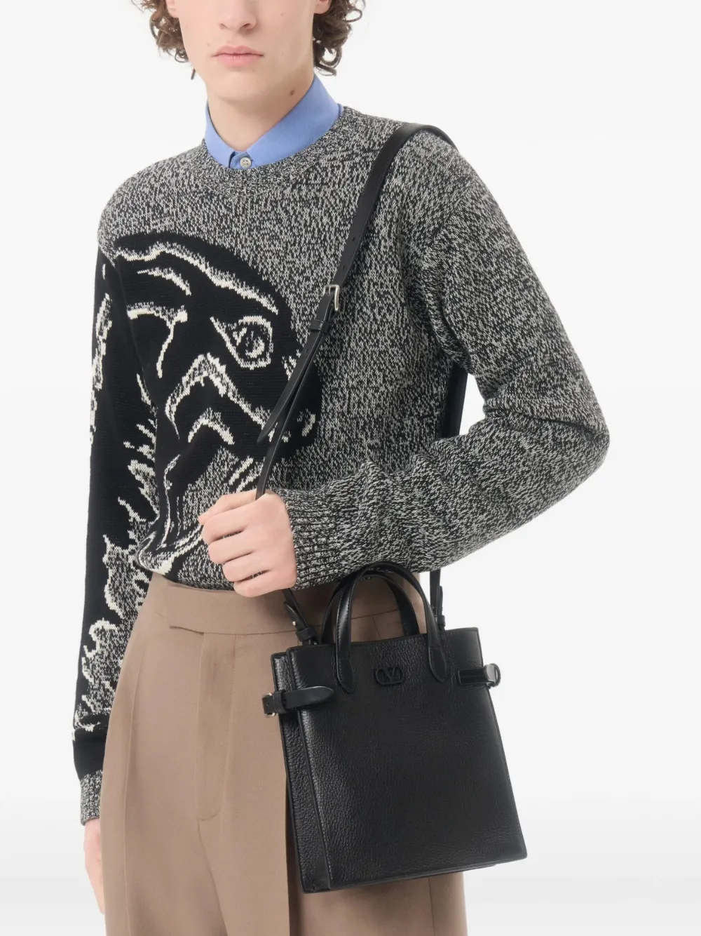 Valentino Garavani Antibes kleine shopper van gekorreld leer Zwart