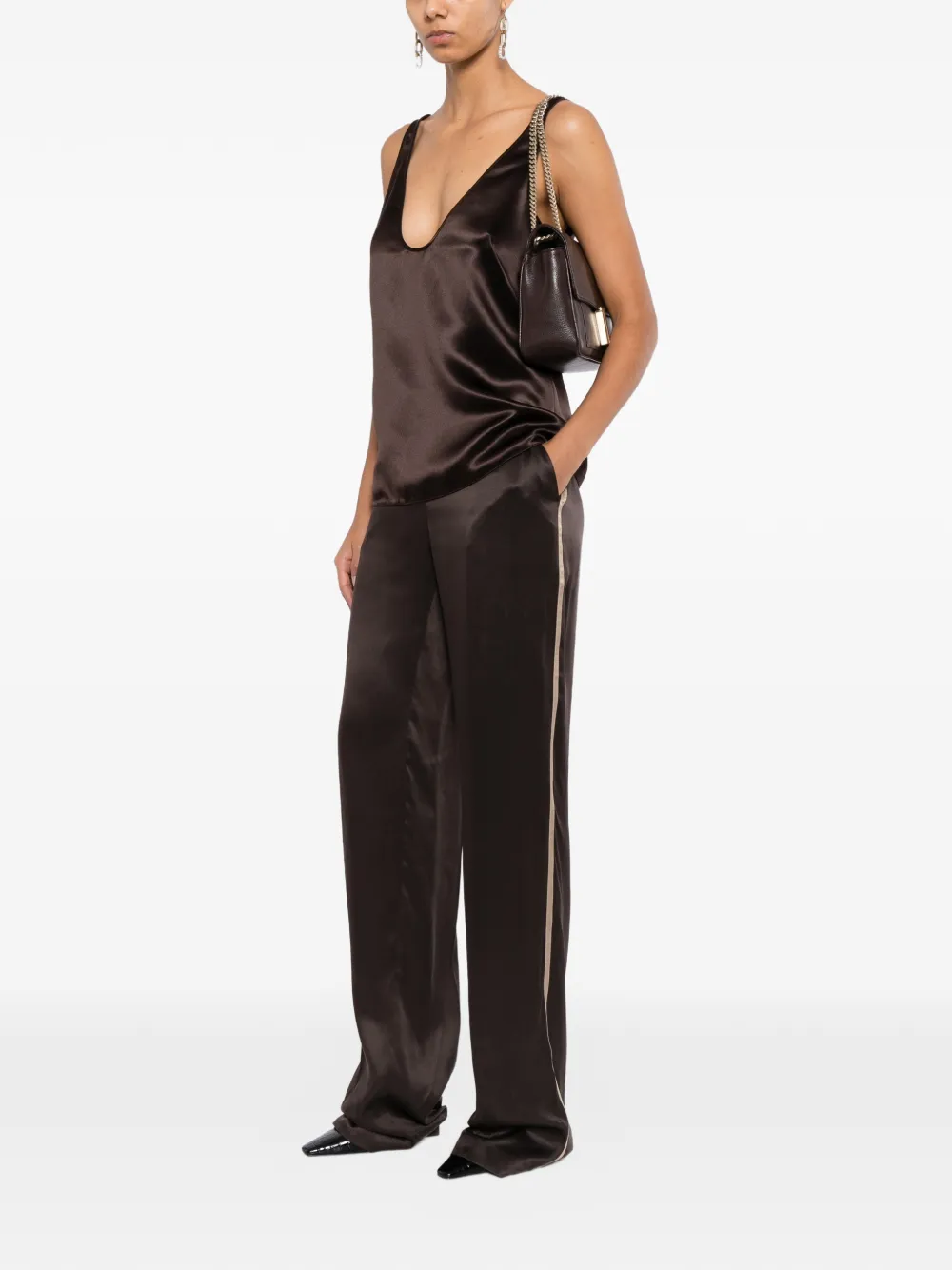 TOM FORD Palazzo broek met zijstrepen Bruin