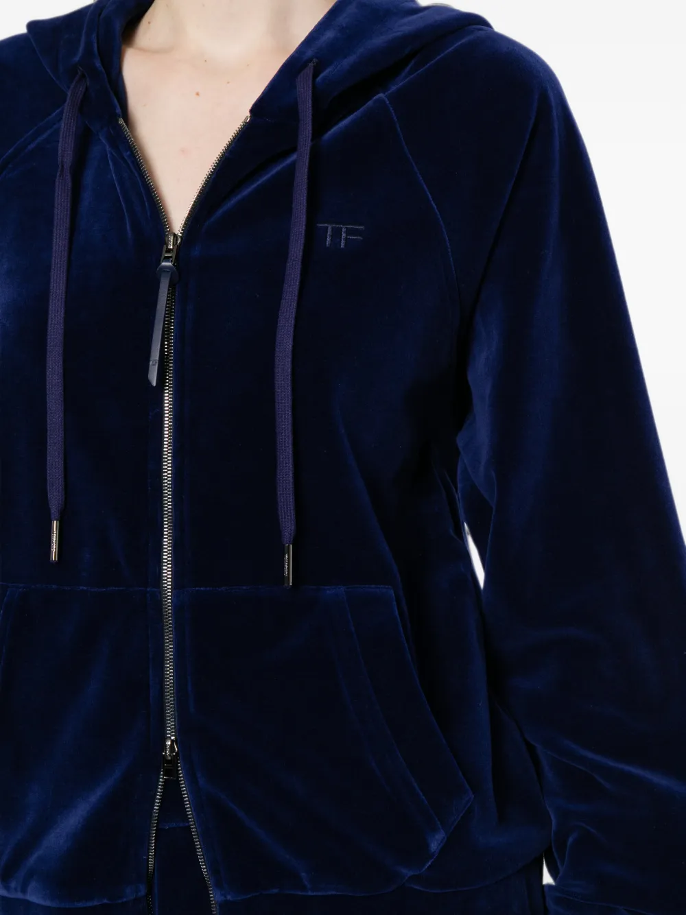 TOM FORD Ton-sur-ton TF hoodie van velours met borduurwerk en rits Blauw