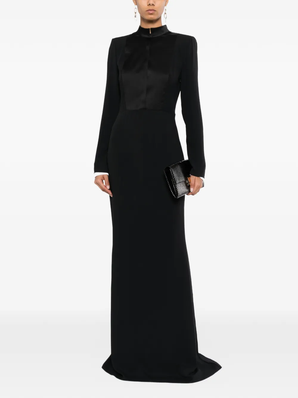 TOM FORD Jurk met hoge hals en satijnen vlakken Zwart
