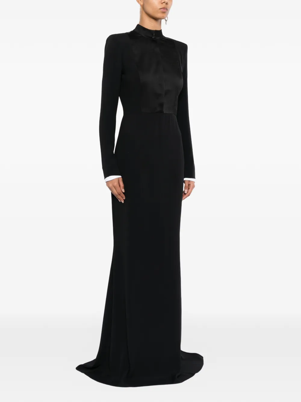TOM FORD Jurk met hoge hals en satijnen vlakken Zwart