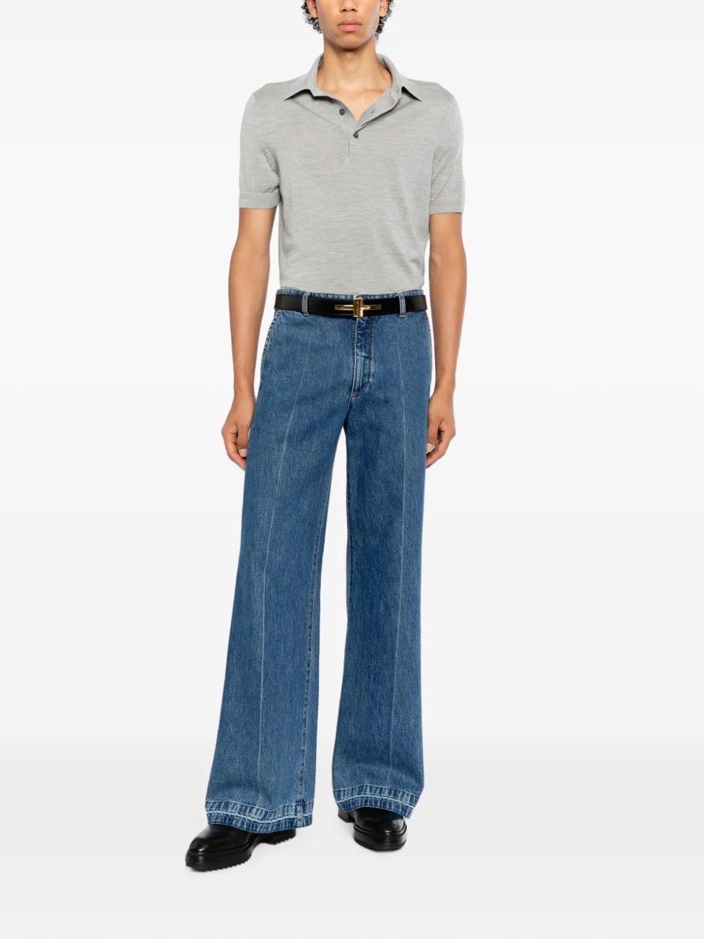 TOM FORD Fijngebreid poloshirt Grijs