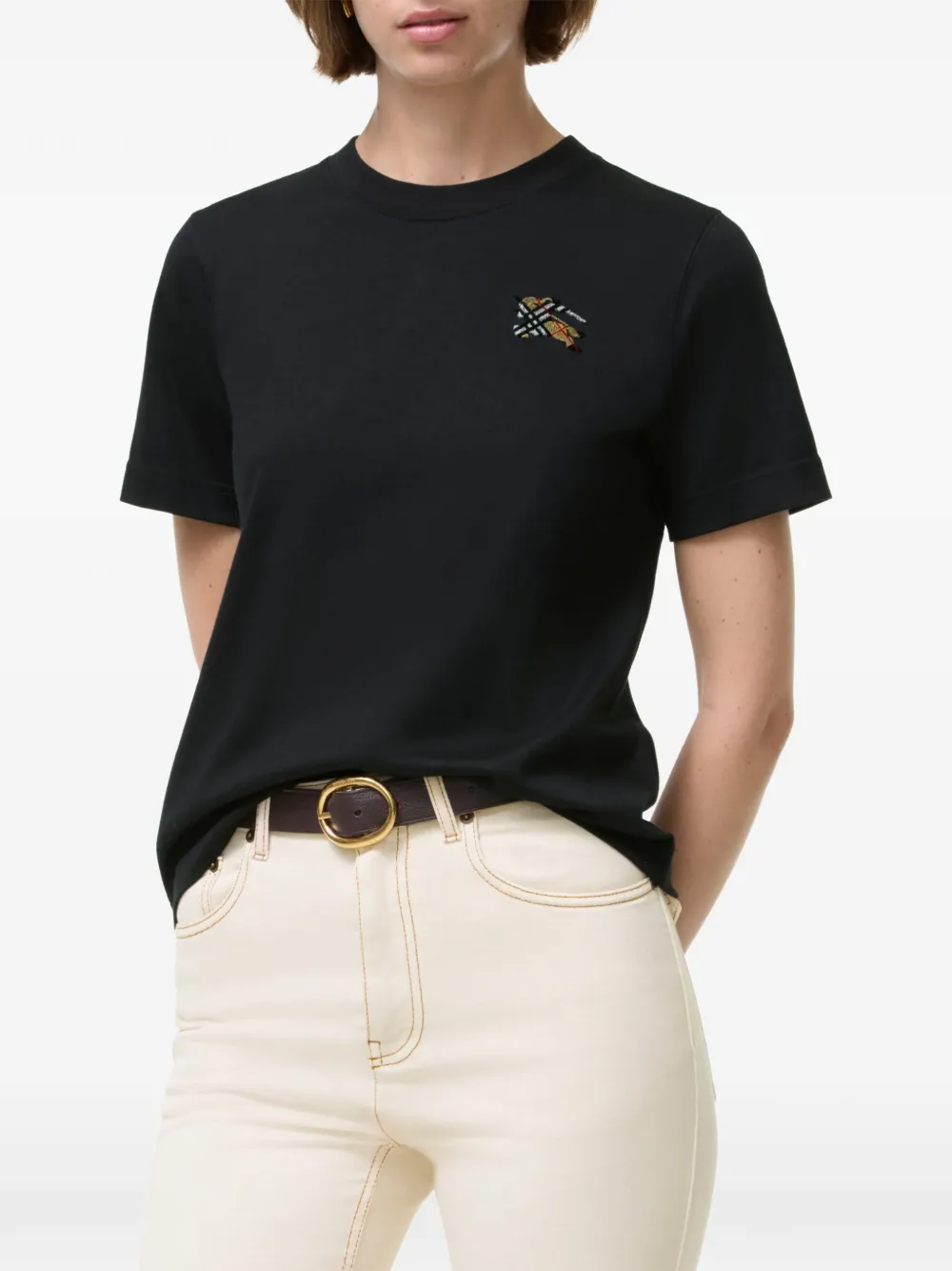 Burberry Knight Check katoenen T-shirt Zwart