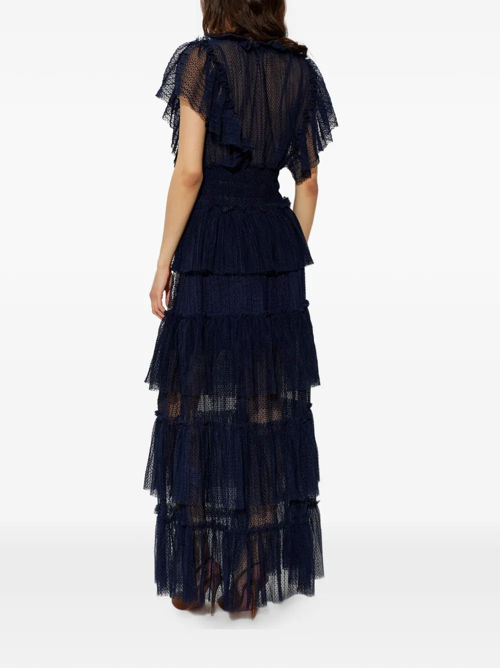 MUNTHE Noriz gelaagde maxi-dress met ruches Blauw