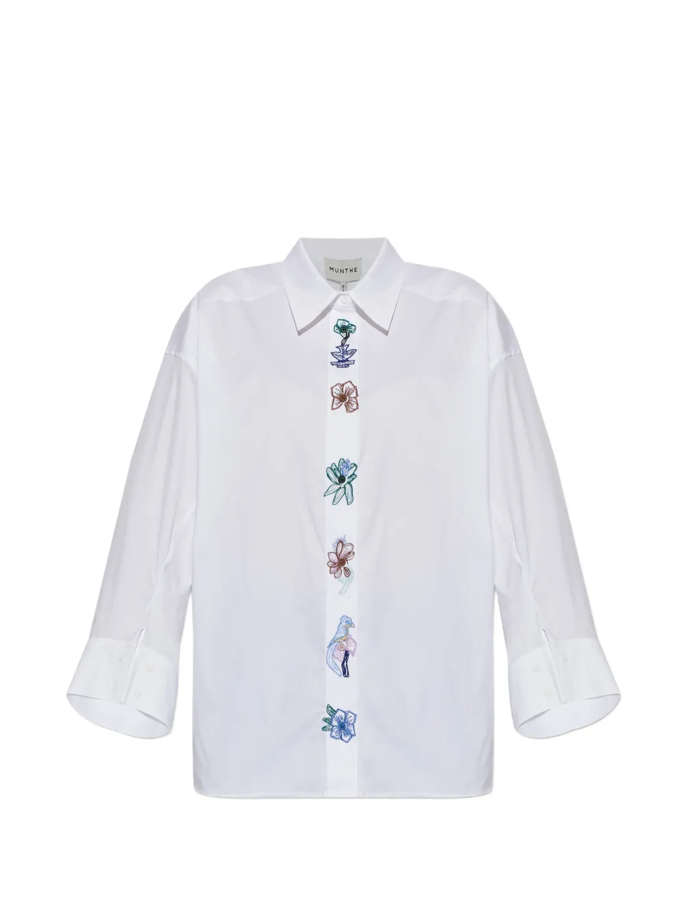 MUNTHE floral-embroidered oversized shirt - Weiß