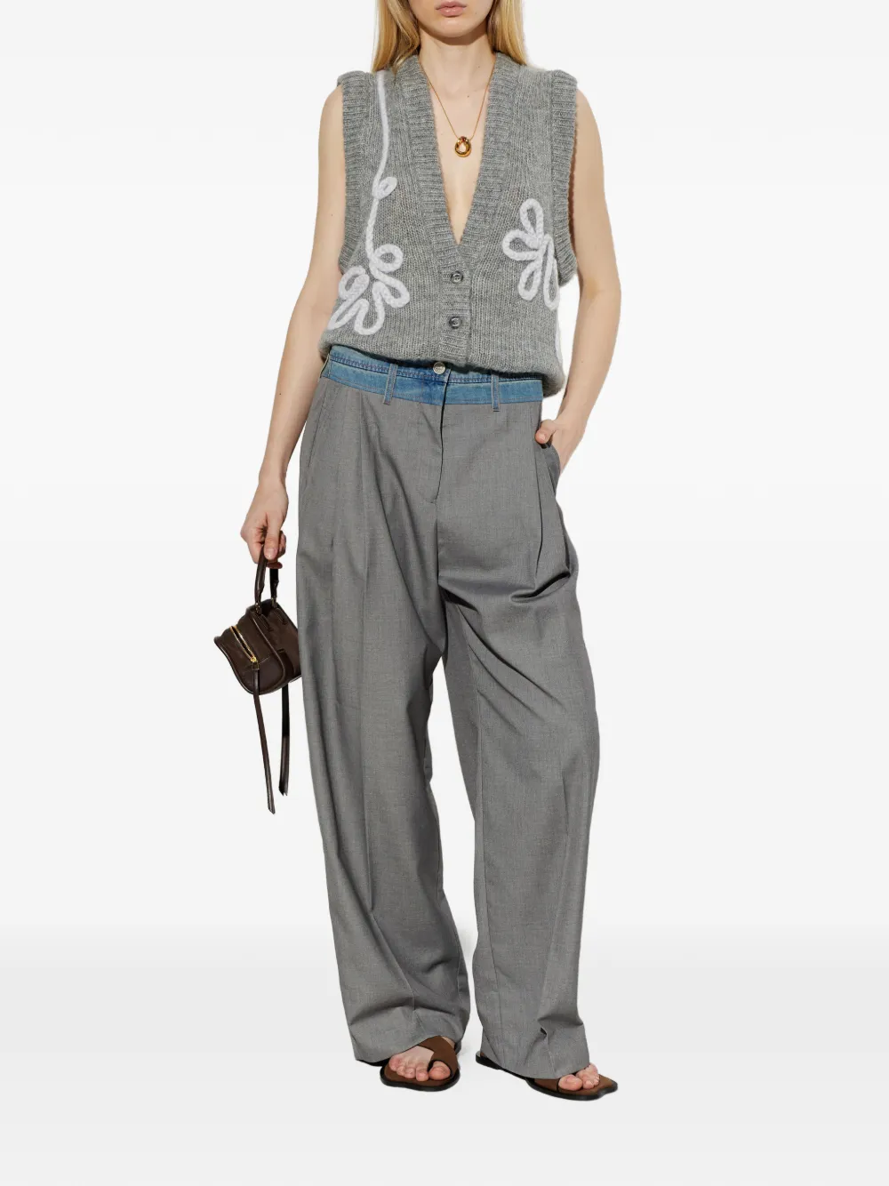 MUNTHE Normay plooibroek met denim tailleband Grijs