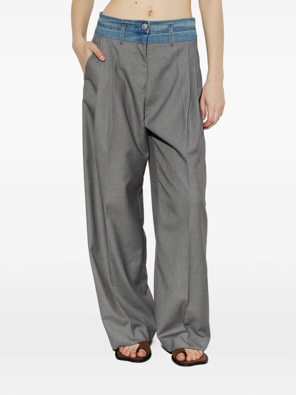 MUNTHE Normay plooibroek met denim tailleband Grijs