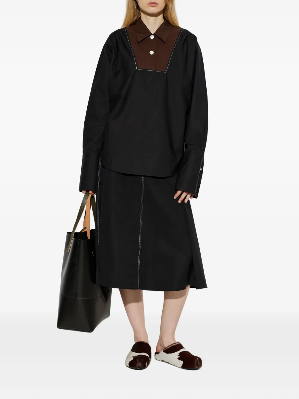 Marni Flared rok met contrasterend stiksel Zwart