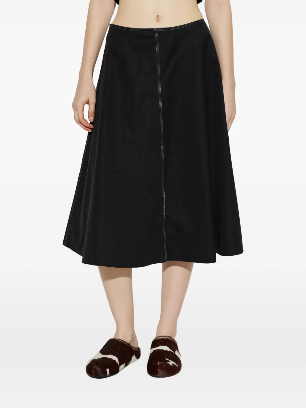 Marni Flared rok met contrasterend stiksel Zwart