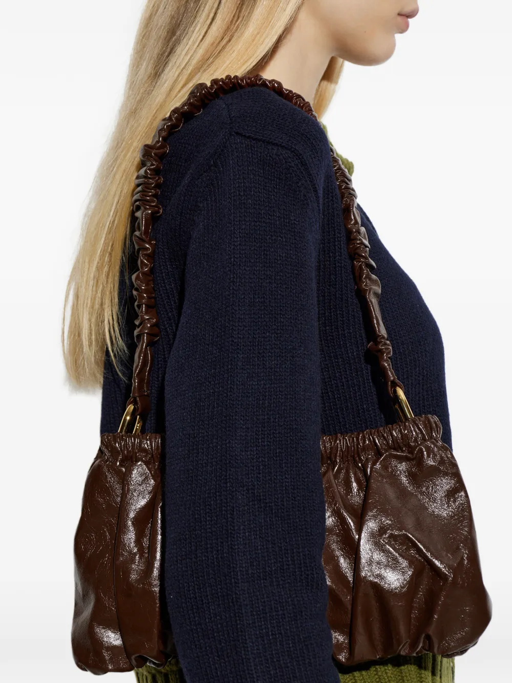 Marni Gesmockte leren clutch Bruin