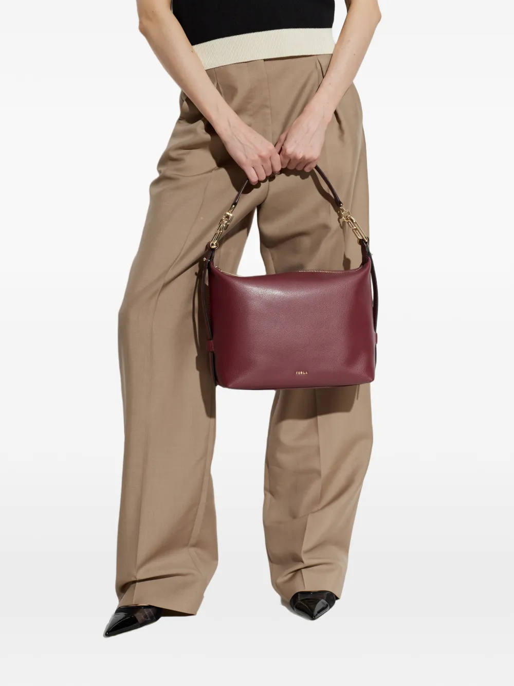Furla Tonie schoudertas van bewerkt leer Rood
