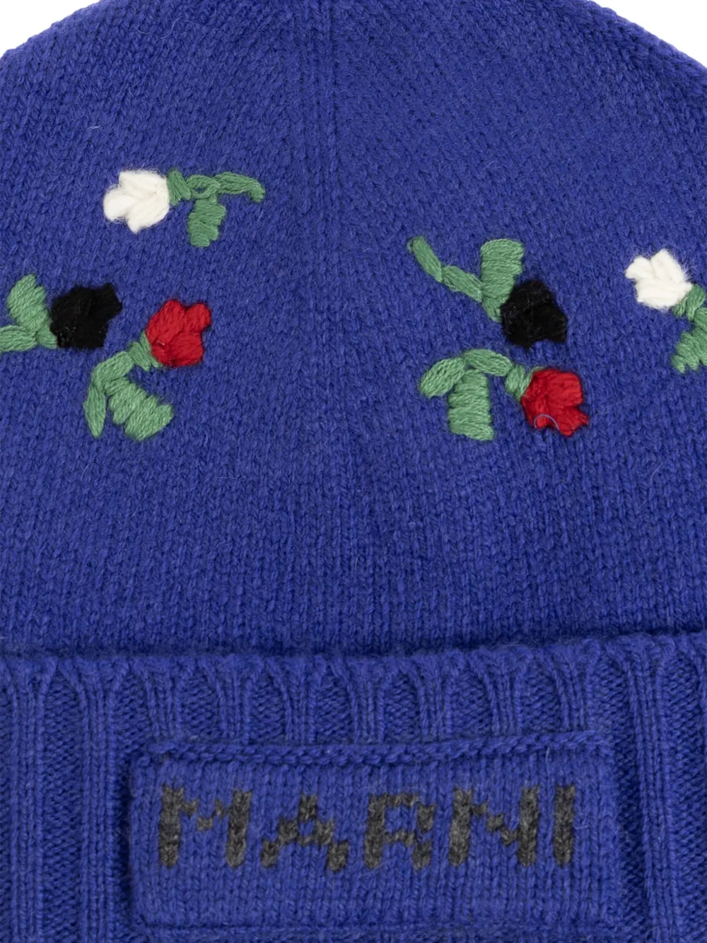 Marni Wollen muts met geborduurde bloemen Blauw