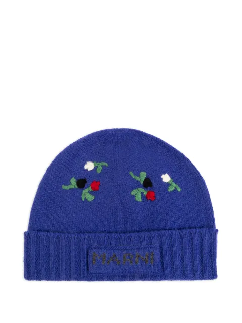 Marni floral-embroidered ribbed-trim wool beanie
