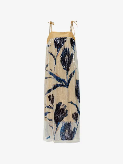 MUNTHE robe mi-longue Nara à fleurs et sequins