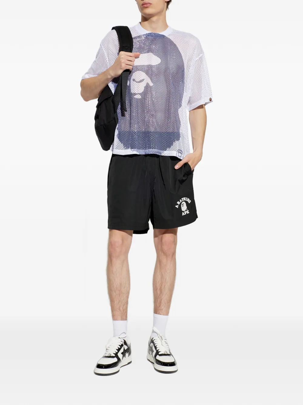 A BATHING APE Head mesh T-shirt Wit