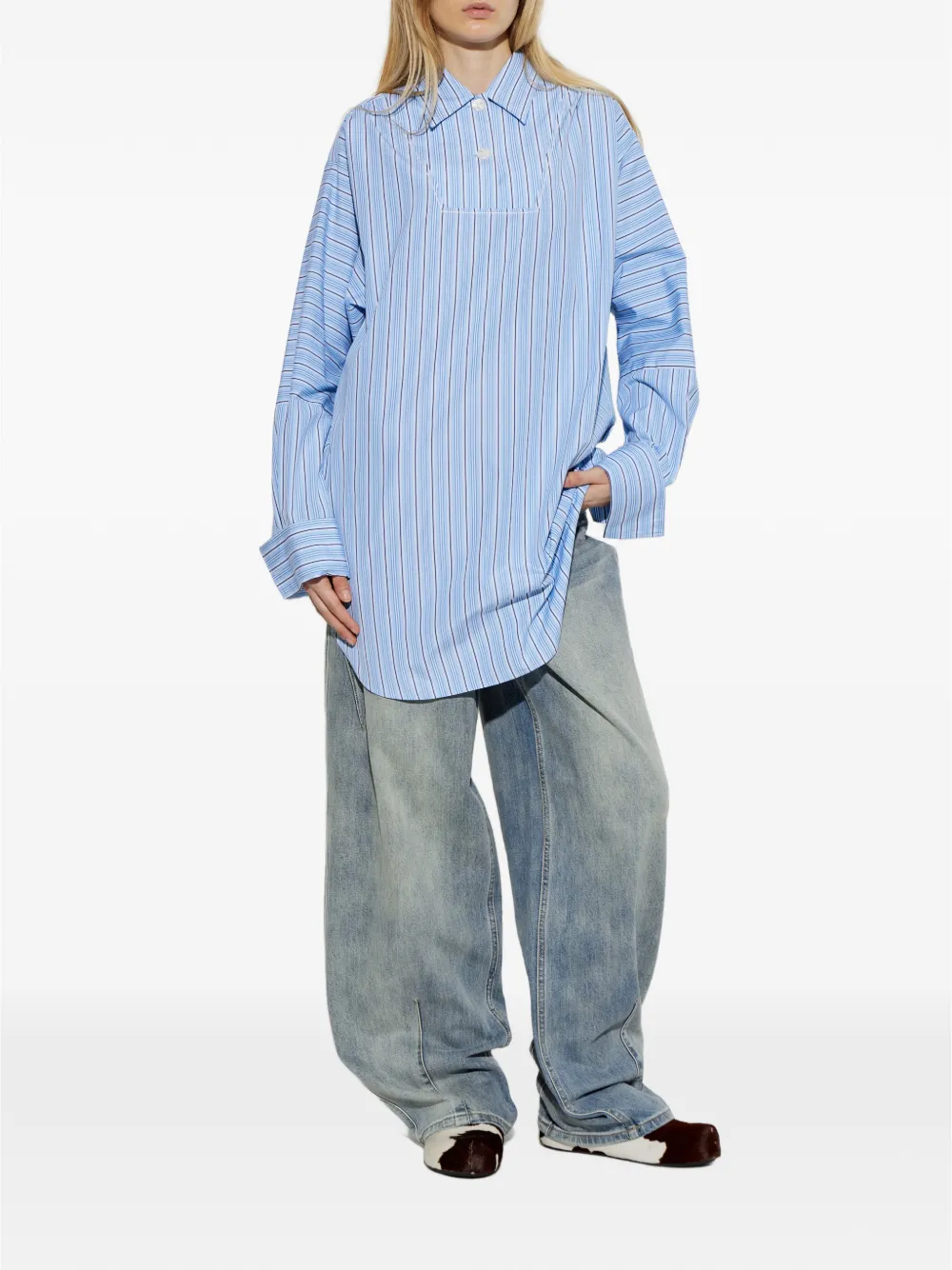  Marni Vestido Corto Oversize A Rayas - Azul 