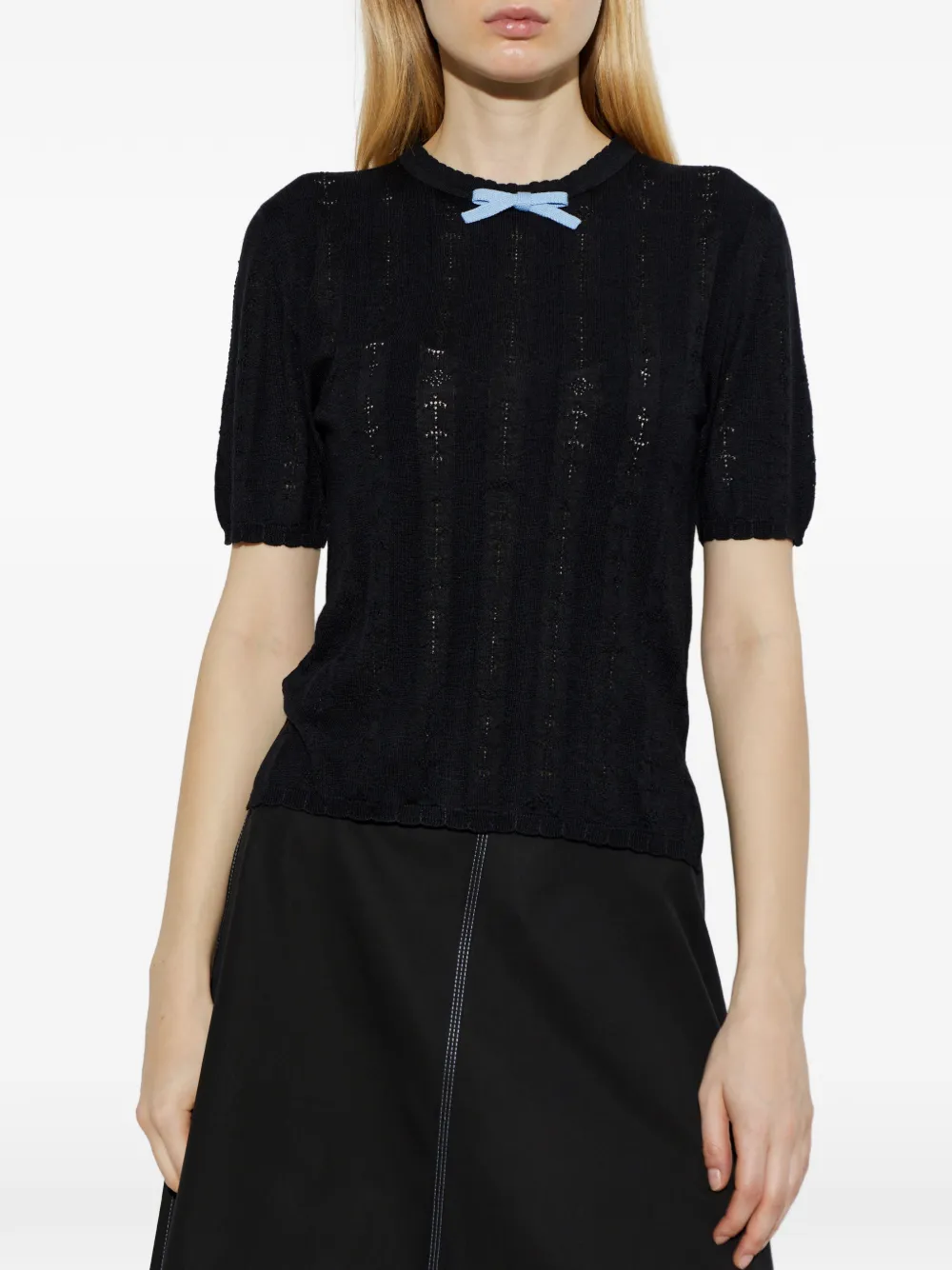 Marni Wollen T-shirt met strikdetail Blauw