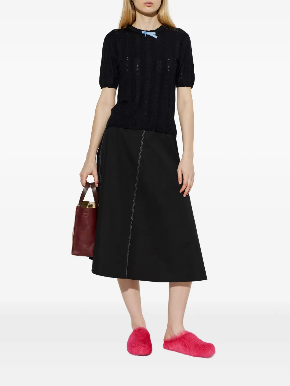 Marni Wollen T-shirt met strikdetail Blauw