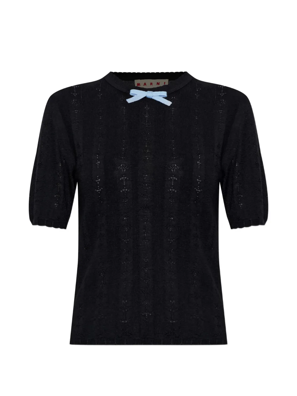 Marni bow-detail knitted wool T-shirt - Blau