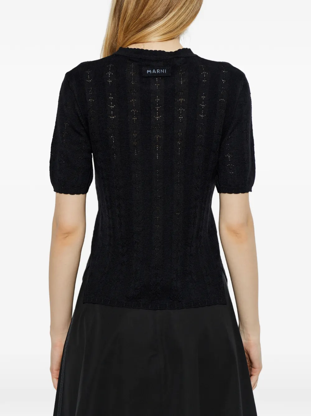 Marni Wollen T-shirt met strikdetail Blauw
