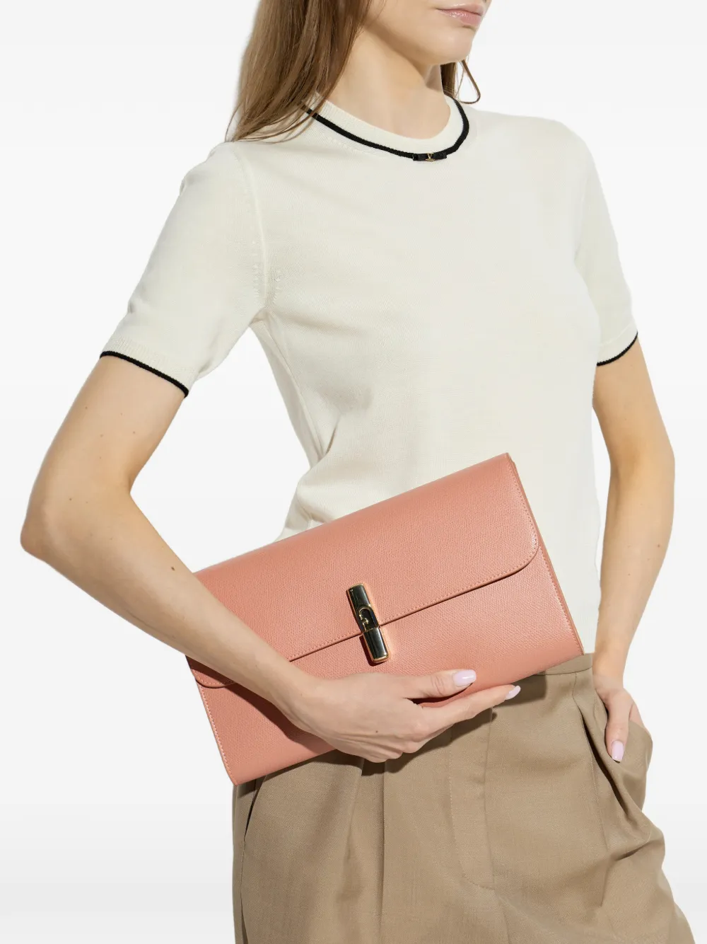Furla XL Continental leren clutch met logoplakkaat Roze