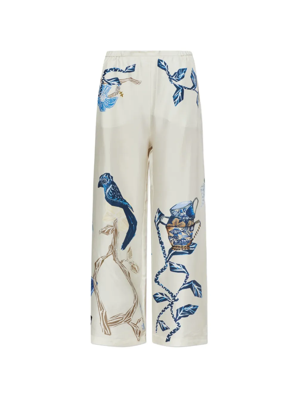 MUNTHE Fabert graphic-print wide-leg silk trousers - Nude