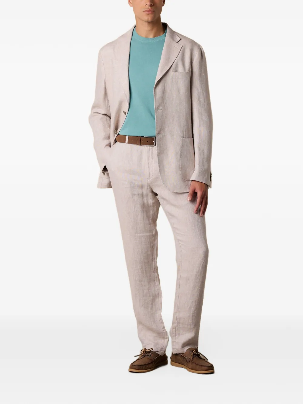 Brooks Brothers Linnen blazer met enkele rij knopen Beige