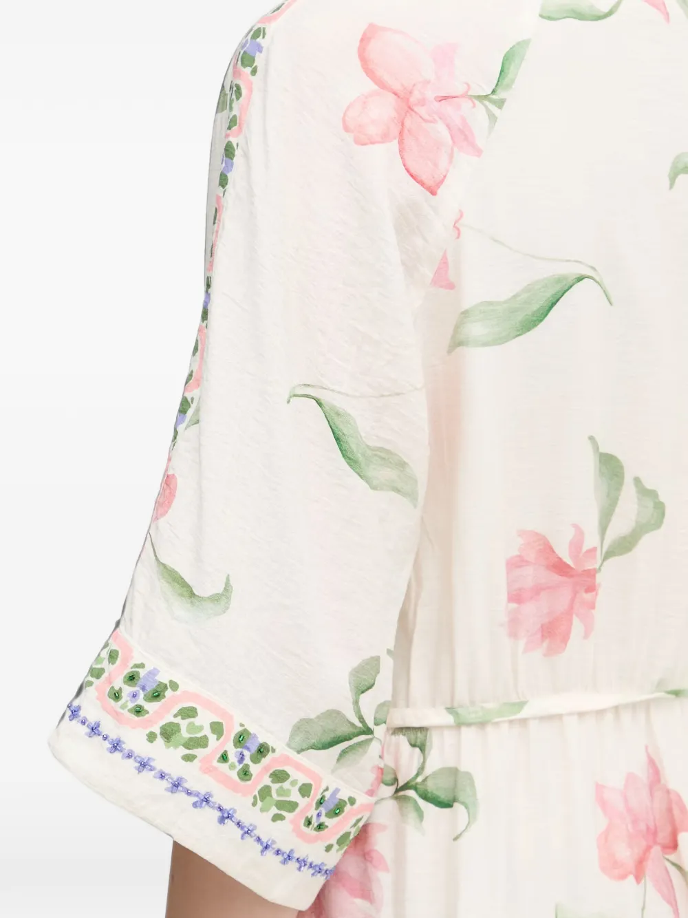 Mos Mosh MMBunno Big Orchid midi-jurk met bloemenprint en ceintuur Wit
