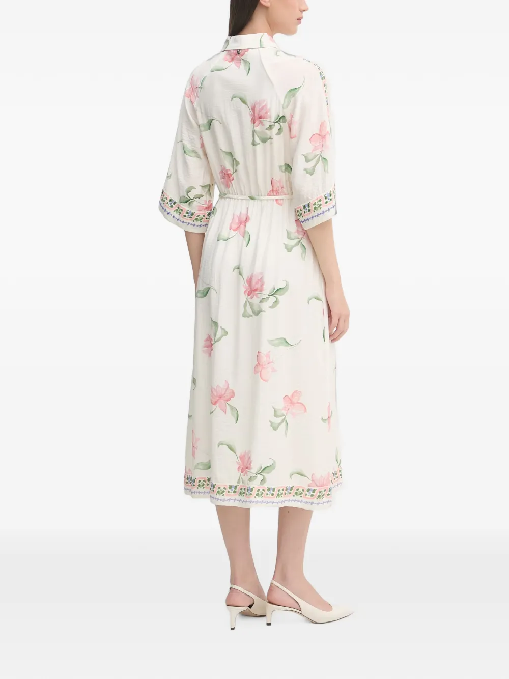 Mos Mosh MMBunno Big Orchid midi-jurk met bloemenprint en ceintuur Wit