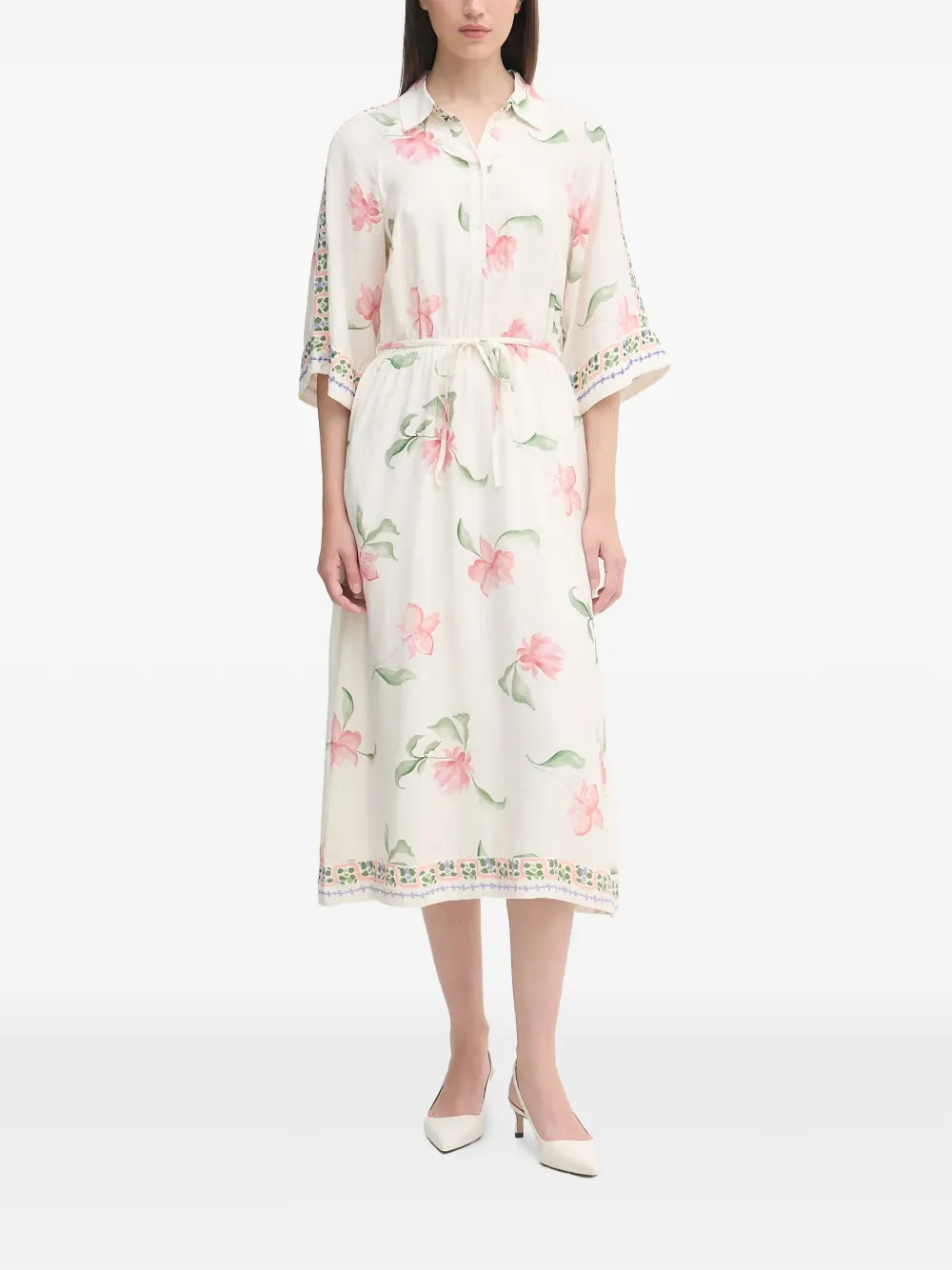 Mos Mosh MMBunno Big Orchid midi-jurk met bloemenprint en ceintuur Wit